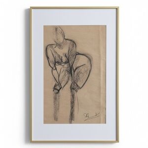 ORIGINAL HAND DRAWING - IN GLASS GOLD METAL FRAME - 16" X 24"